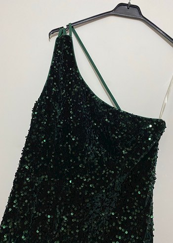 Yeşil Payetli Tek Askılı Uzun Abiye Elbise - Görsel 6