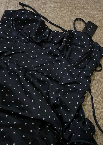 Puantiye Desenli Askılı Uzun Kokteyl Elbisesi - Görsel 8