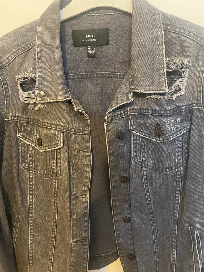Gri Düğmeli Kadın Denim Ceket mango - Görsel 3