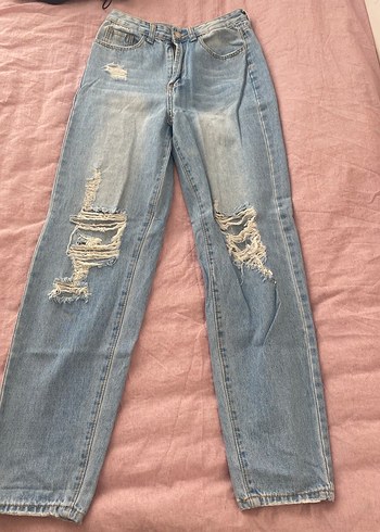 Pastel Mavi Bağcıklı Bol Kesim Kadın Kot Pantolon - Görsel 2