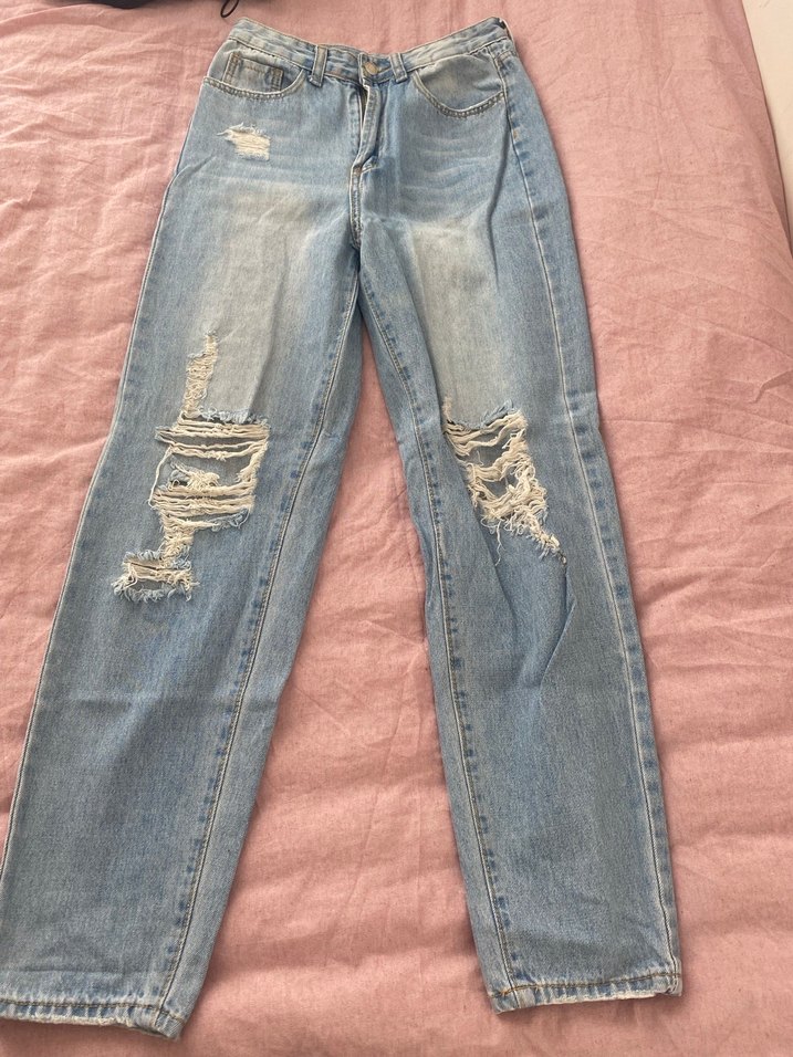 Pastel Mavi Bağcıklı Bol Kesim Kadın Kot Pantolon - Görsel 2