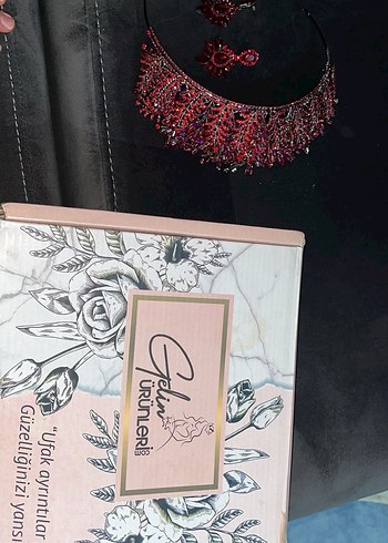 Bordo Payetli Bohem Tarz Tac ve Küpe Seti - Görsel 5