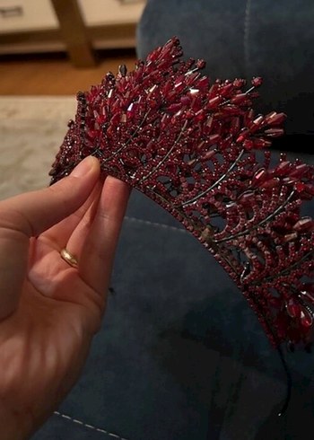 Bordo Payetli Bohem Tarz Tac ve Küpe Seti - Görsel 4