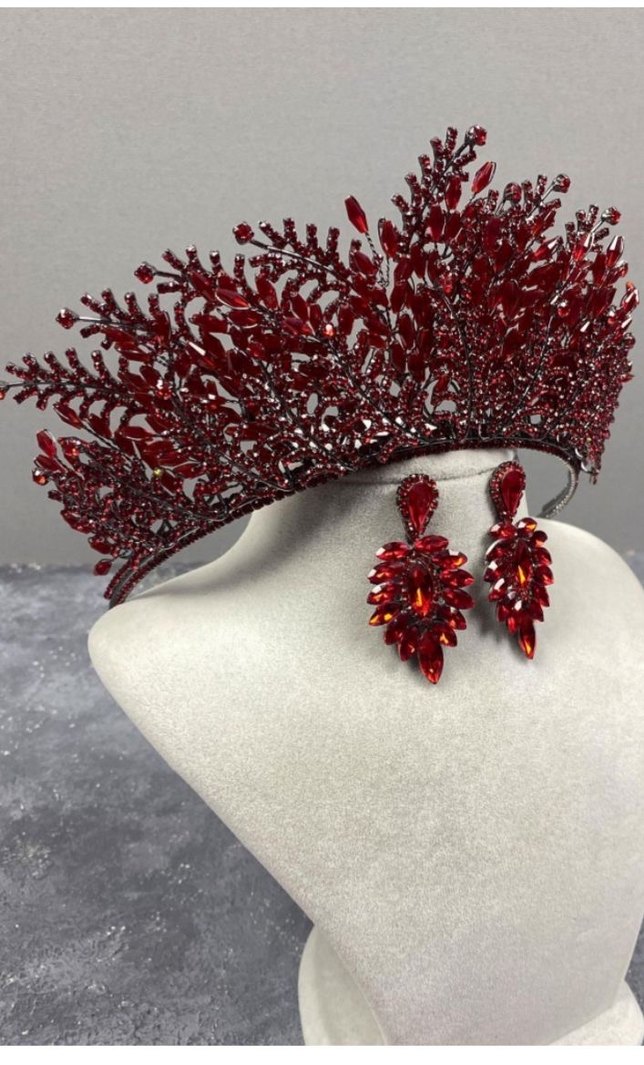 Bordo Payetli Bohem Tarz Tac ve Küpe Seti - Görsel 2