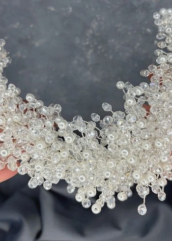 Boncuk İşlemeli Gri Örgü Saç Aksesuarı - Görsel 2