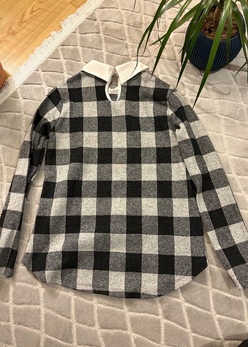 Ekose Desenli Gri Bluz - Görsel 4