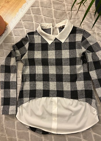 Ekose Desenli Gri Bluz - Görsel 2