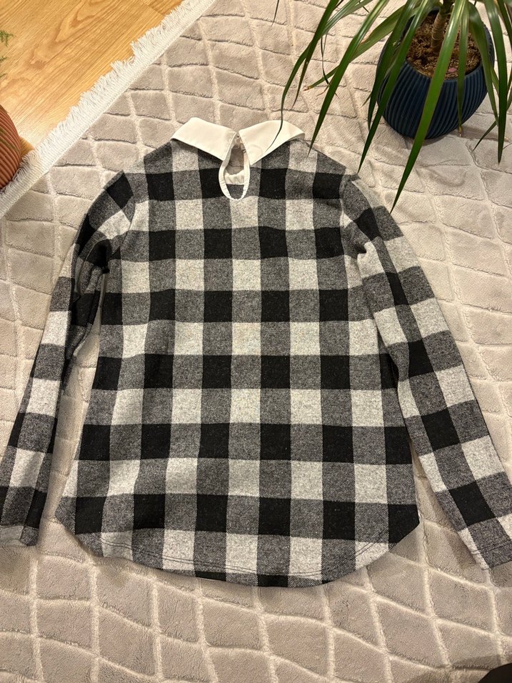 Ekose Desenli Gri Bluz - Görsel 4