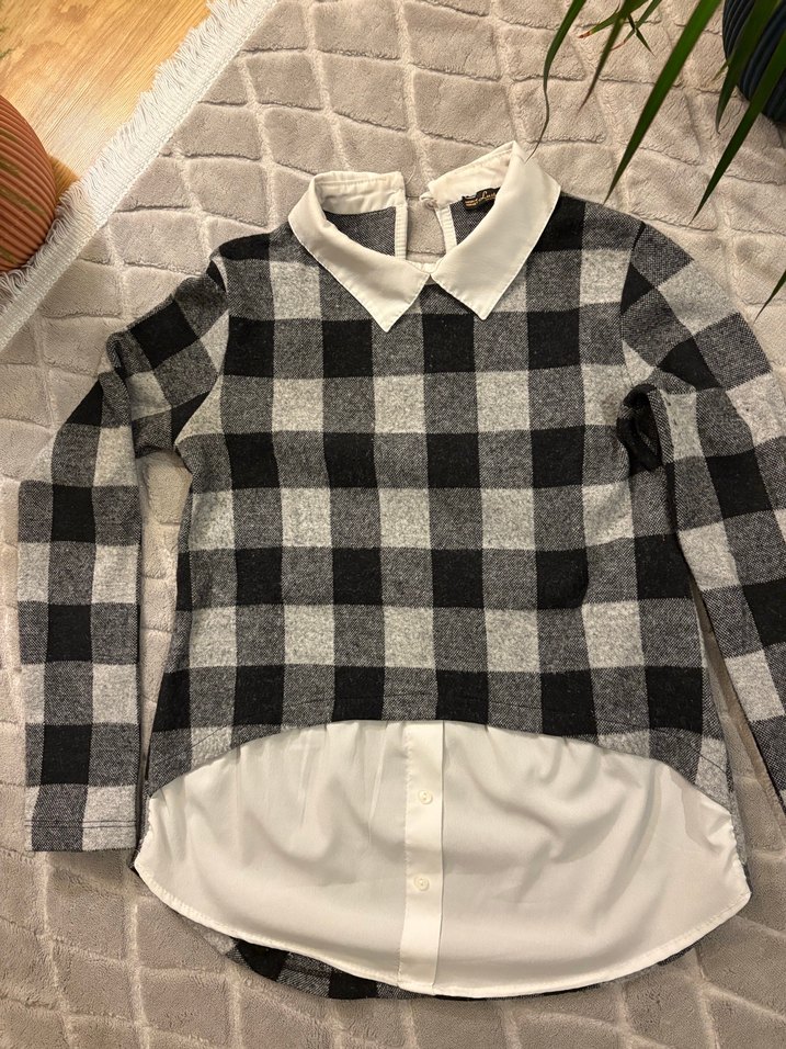 Ekose Desenli Gri Bluz - Görsel 2