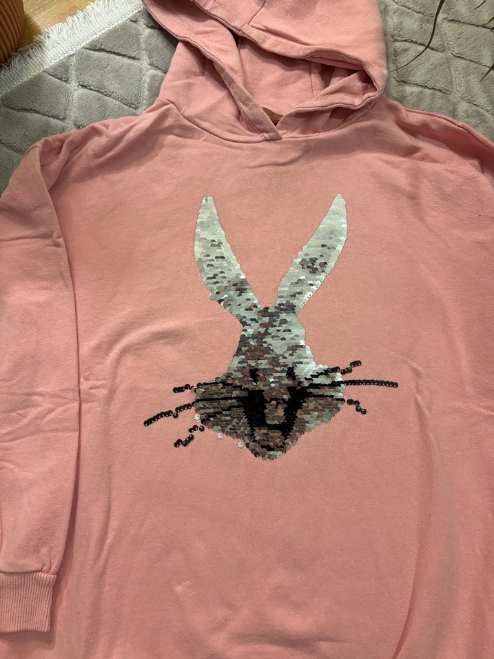 Kızlar için Kapüşonlu Pembe Sweatshirt - Görsel 3