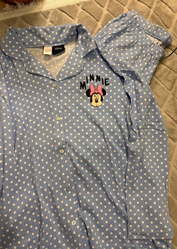 Minnie Mouse İşlemeli Mavi Pijama Takımı - Görsel 2