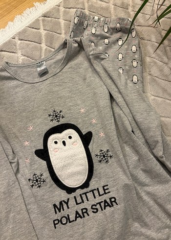 Uzun Kollu Gri Pijama Takımı - Görsel 2