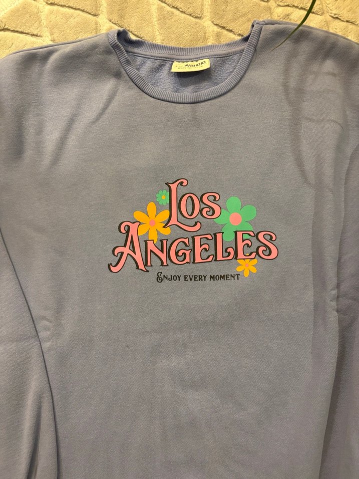 Mavi Uzun Kollu Los Angeles Baskılı Sweatshirt - Görsel 2