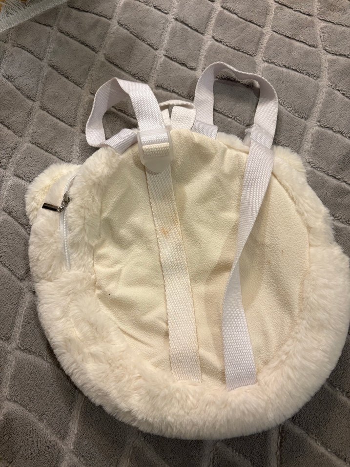 Beyaz Peluş Kedi Şeklinde Sırt Çantası - Görsel 4