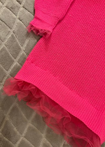 Kız Çocuk Pembe Triko Uzun Kollu Kazak Elbise - Görsel 2