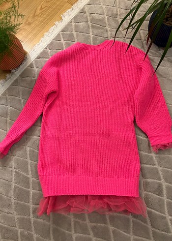 Kız Çocuk Pembe Triko Uzun Kollu Kazak Elbise - Görsel 4