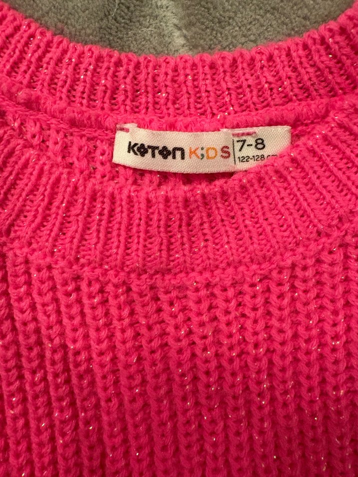 Kız Çocuk Pembe Triko Uzun Kollu Kazak Elbise - Görsel 3