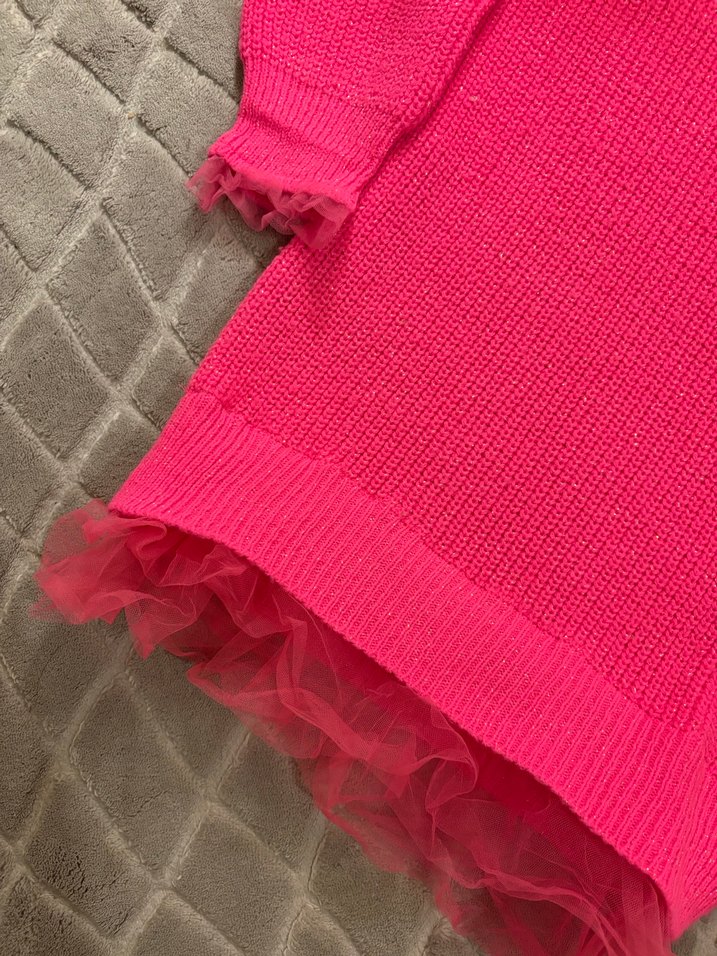 Kız Çocuk Pembe Triko Uzun Kollu Kazak Elbise - Görsel 2