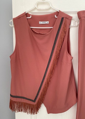 Püsküllü Asimetrik Detaylı Pembe Takım - Görsel 2