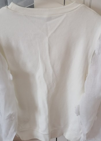 Kadın Beyaz Pamuklu Fırfırlı Sweatshirt - Görsel 2