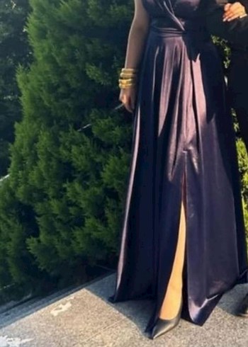 Lacivert Drapeli Uzun Abiye Elbise - Görsel 4