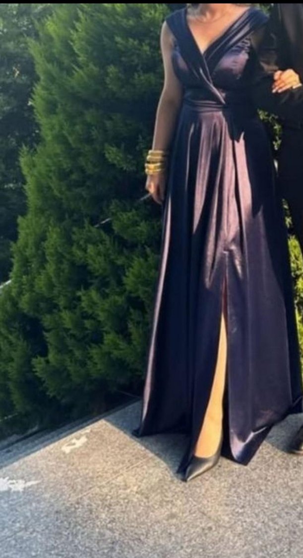 Lacivert Drapeli Uzun Abiye Elbise - Görsel 4