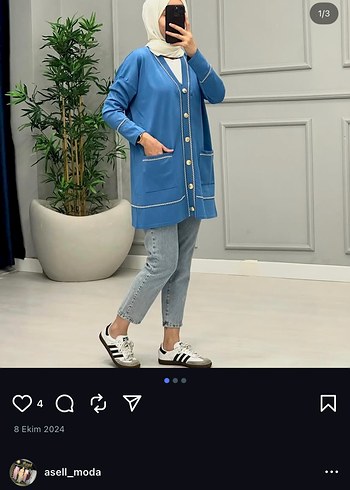 Düğmeli Mavi Uzun Kollu Kadın Hırka