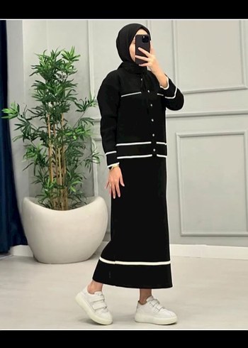 Diğer Siyah Rosa Şerit Detaylı Uzun Triko Takım
