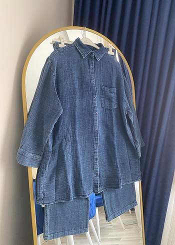 Zara Düğmeli Gri Mavi Denim Kadın ikili takım