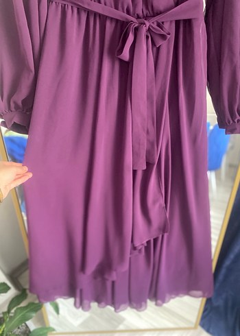 Mor Uzun Kollu Nakışlı Bohem Abiye Elbise - Görsel 6