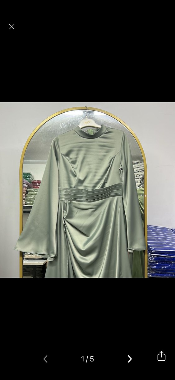 Uzun Kollu Yüksek Yakalı Kadın Abiye Elbise - Görsel 2