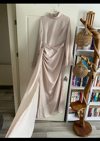 Bej Uzun Kollu Bohem Abiye Elbise - Görsel 6