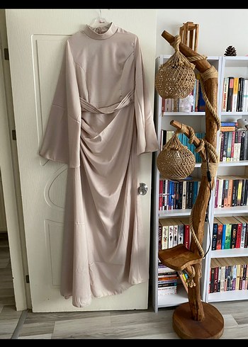 Bej Uzun Kollu Bohem Abiye Elbise - Görsel 2