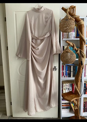 Bej Uzun Kollu Bohem Abiye Elbise - Görsel 3