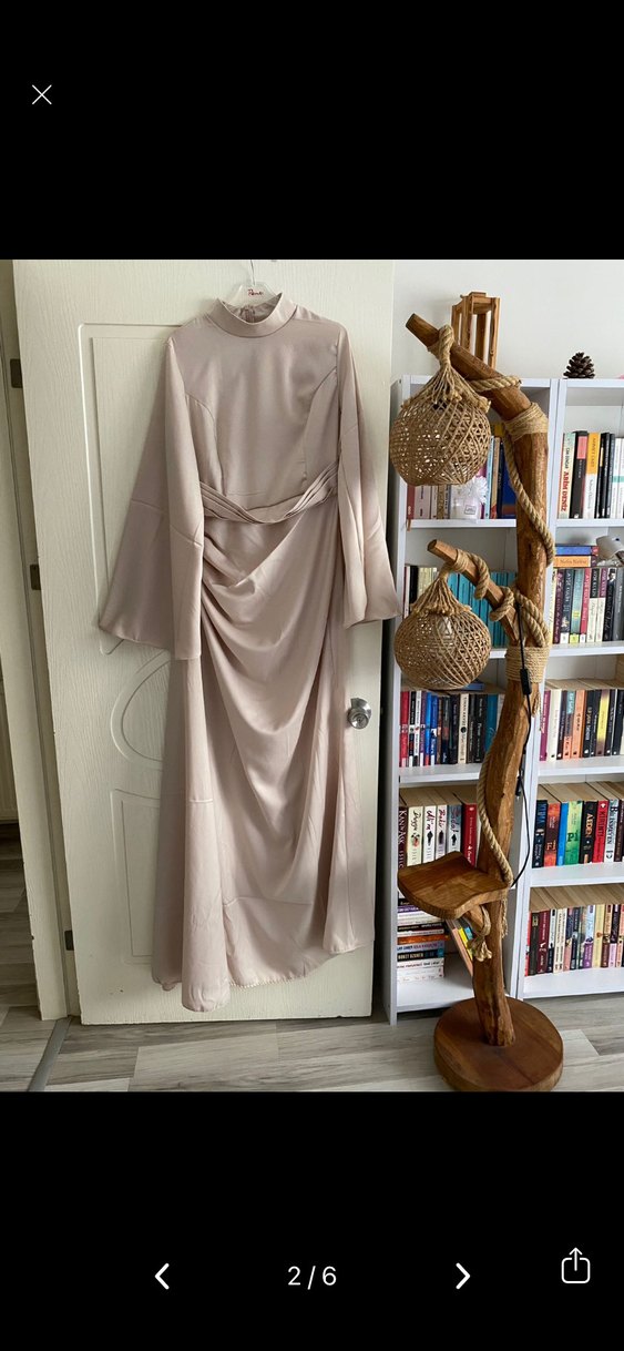 Bej Uzun Kollu Bohem Abiye Elbise - Görsel 2