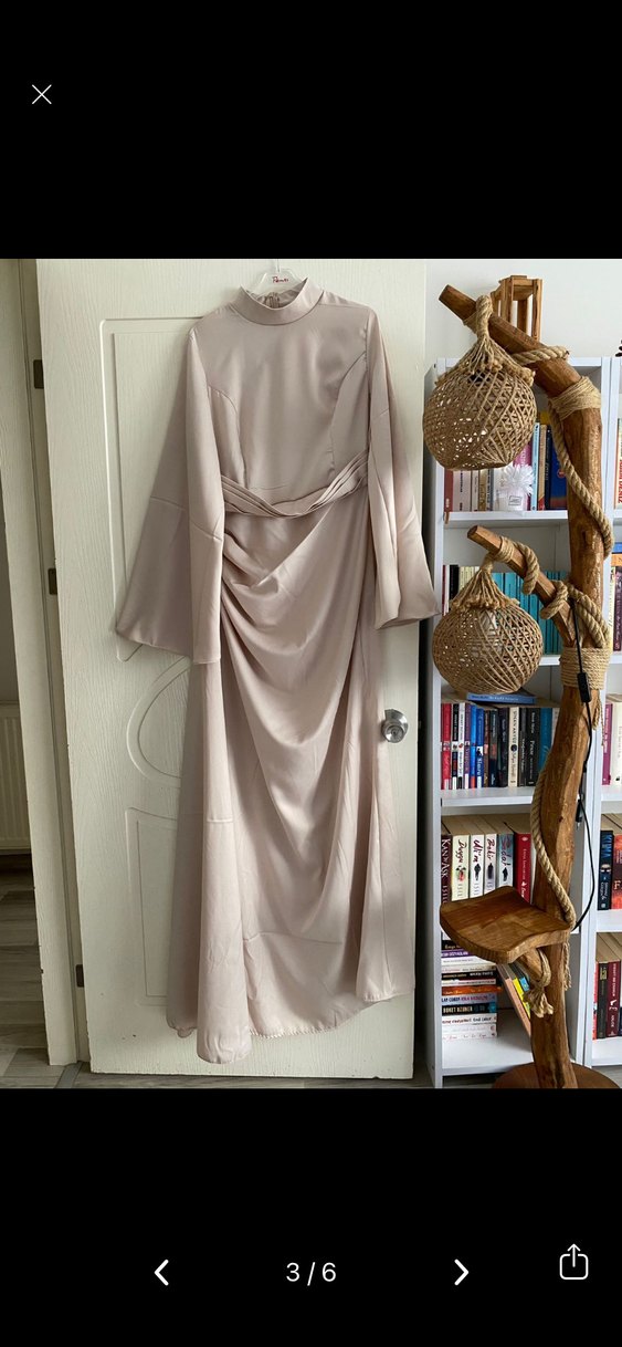 Bej Uzun Kollu Bohem Abiye Elbise - Görsel 3