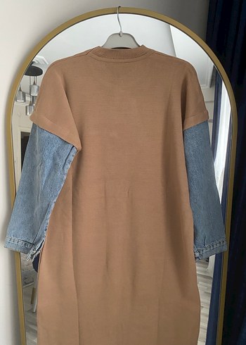 Kahverengi Uzun Denim Kollu Elbise - Görsel 8