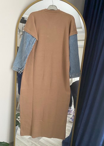 Kahverengi Uzun Denim Kollu Elbise - Görsel 7