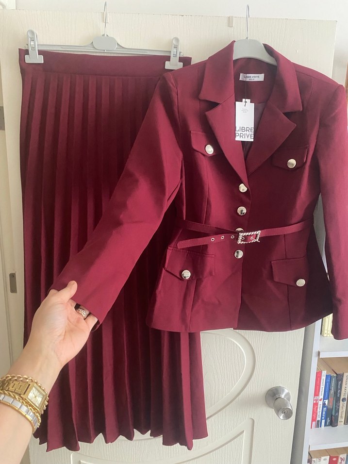 Bordo Uzun Kadın Takım Elbise - Görsel 4