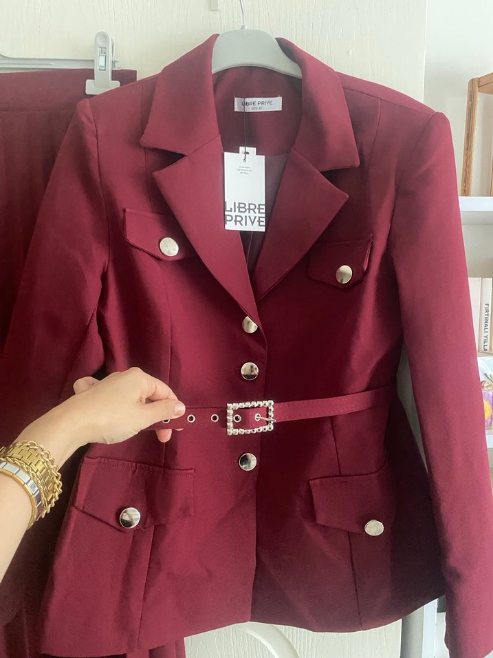 Bordo Uzun Kadın Takım Elbise - Görsel 5