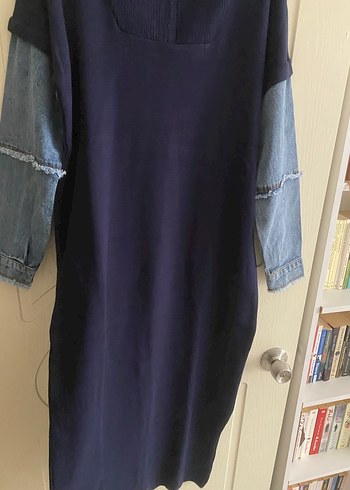 Lacivert Uzun Denim Kollu Elbise - Görsel 6