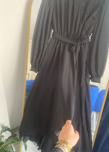 Nakış Detaylı Siyah Uzun Kadın Elbise - Görsel 9