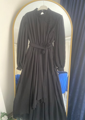 Nakış Detaylı Siyah Uzun Kadın Elbise - Görsel 4