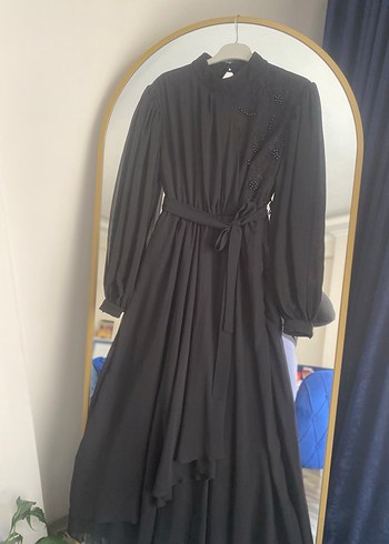 Nakış Detaylı Siyah Uzun Kadın Elbise - Görsel 6