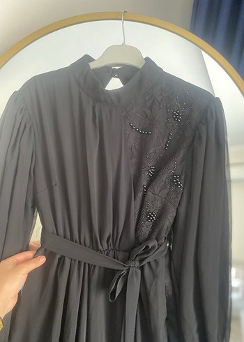 Nakış Detaylı Siyah Uzun Kadın Elbise - Görsel 7