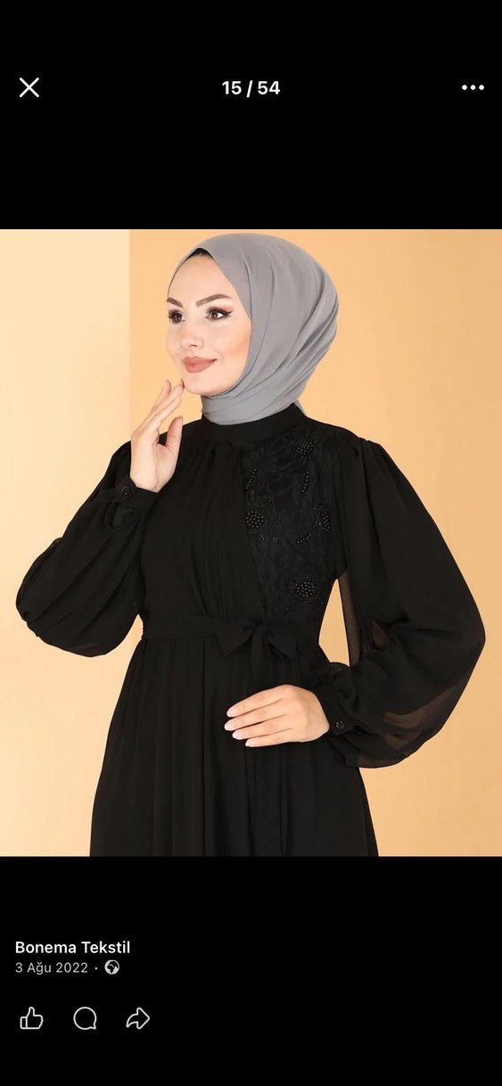 Nakış Detaylı Siyah Uzun Kadın Elbise - Görsel 2