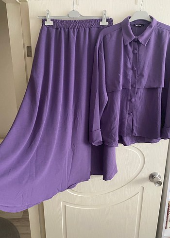 Mor Uzun Kollu Keten Kadın Takım - Görsel 4