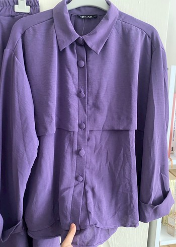 Mor Uzun Kollu Keten Kadın Takım - Görsel 9