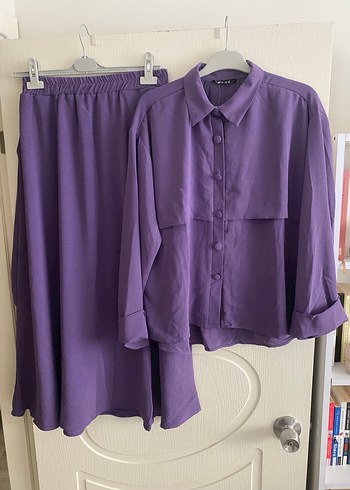 Mor Uzun Kollu Keten Kadın Takım - Görsel 2