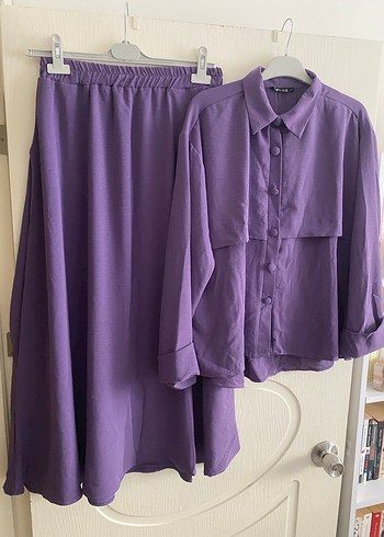 Mor Uzun Kollu Keten Kadın Takım - Görsel 3